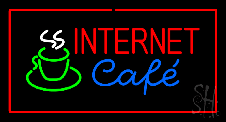 an image of a neon sign that states internet cafe.